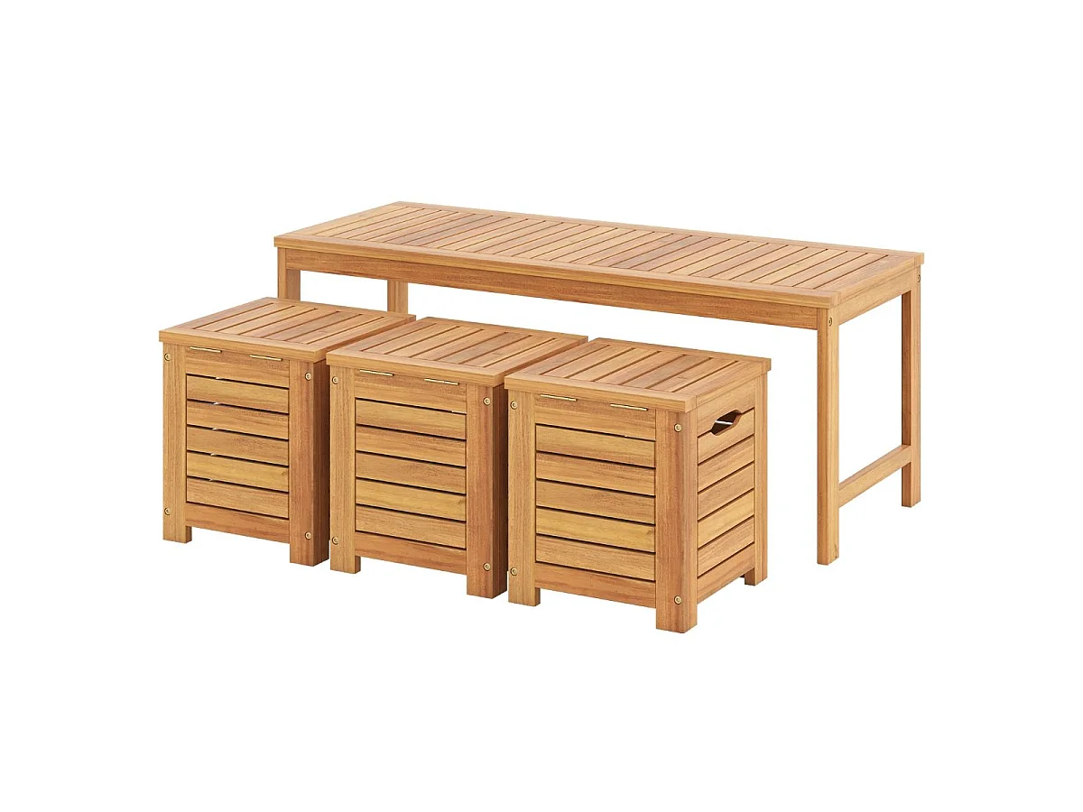 Holz Gartenbank mit 3 Aufbewahrungsboxen 2-Sitzer Balkonbank ohne Lehne Holzbank