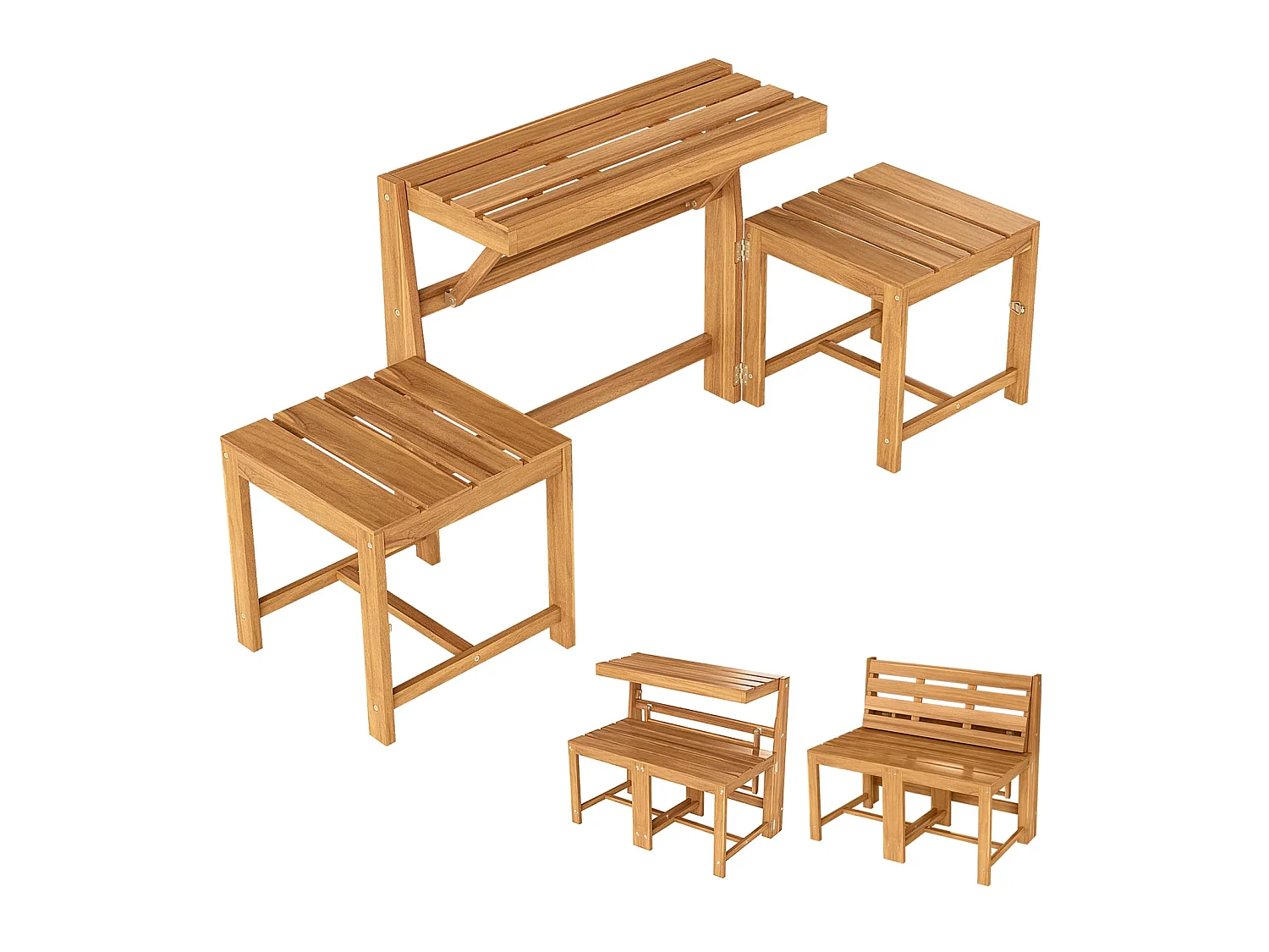 2 in 1 Gartenbank aus Akazienholz Gartentisch mit Sitzbank 2-Sitzer Holzbank Sitzgruppe für Terrasse