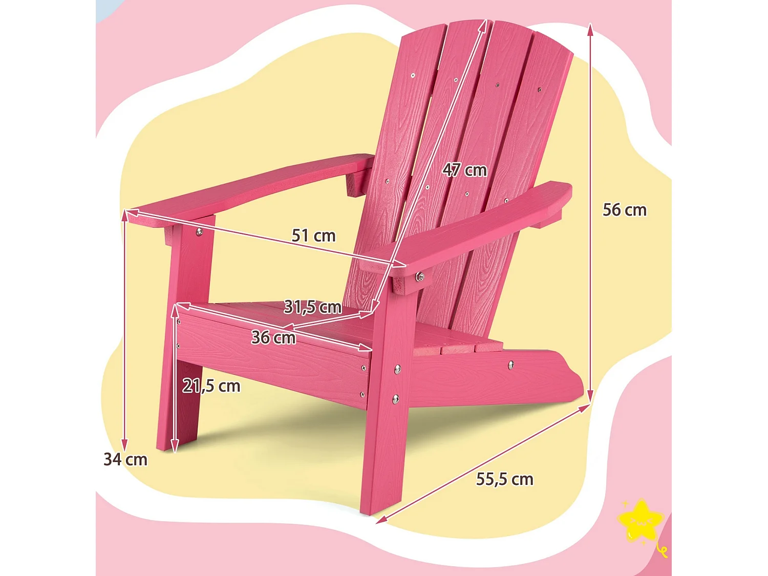 Kinder Adirondack Stuhl aus HIPS Gartenstuhl mit Ergonomischer Rückenlehne Rosa