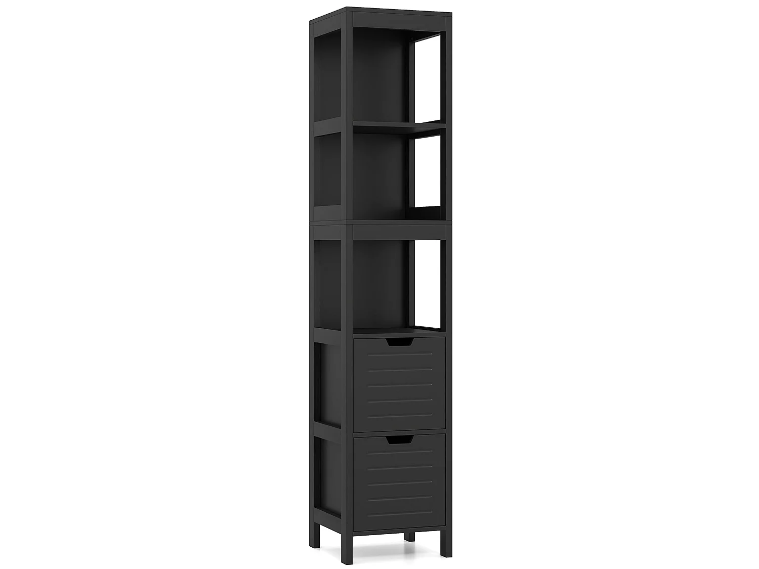 Badezimmer Hochschrank Badhochschrank Badschrank mit 2 Schubladen Holz Schwarz 30 x 30 x 144,5 cm