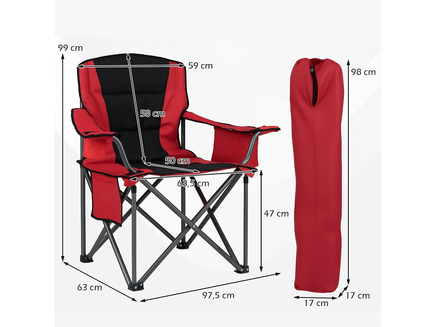 Übergroßer Campingstuhl Tragbarer Klappstuhl mit Reißverschluss-Kühltasche & Getränkehalter Orange
