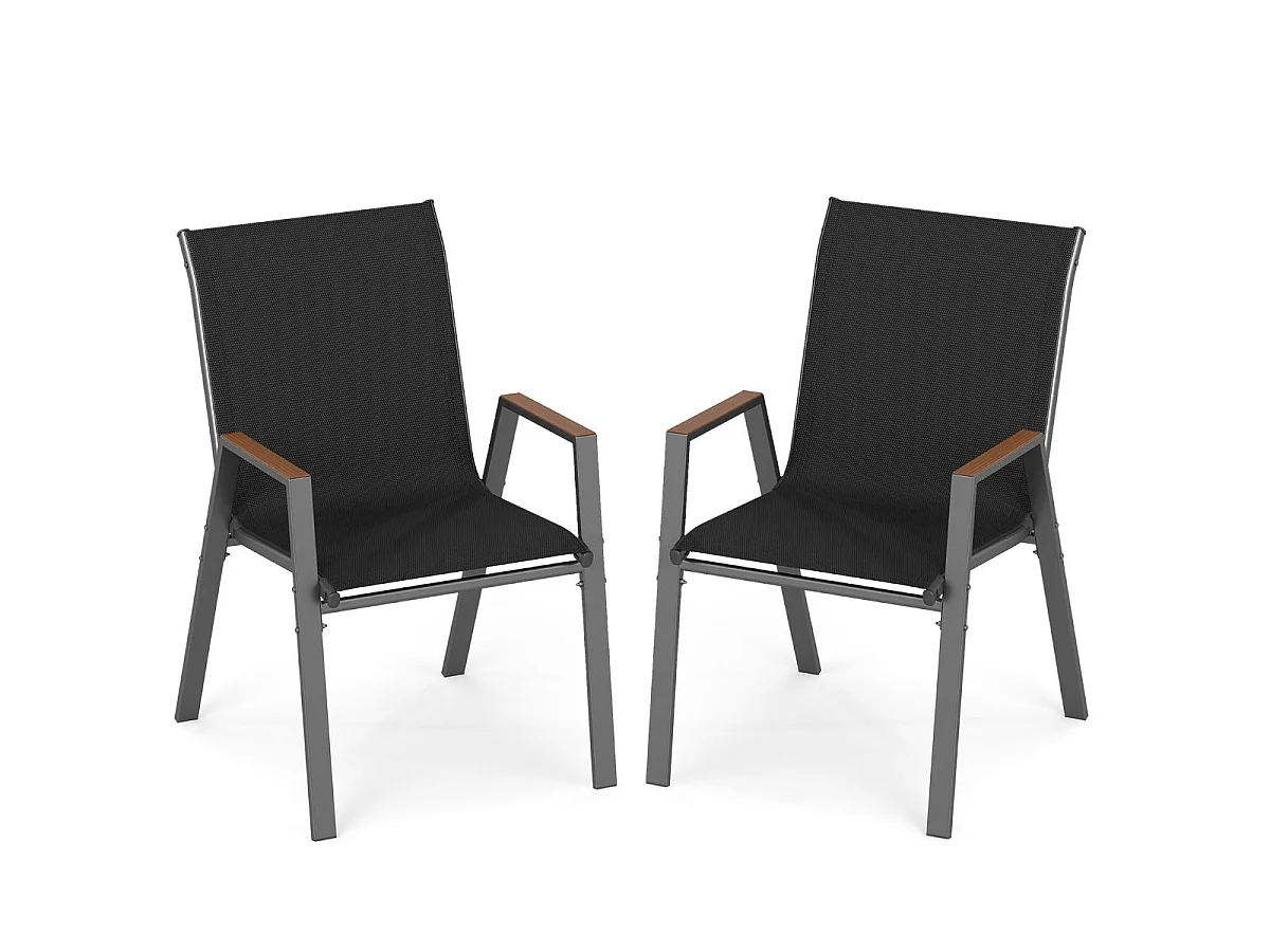 Set Gartenstühle Teslin Holz Armlehnen Metallgestell Bis 180kg Schwarz Für Balkon Terrasse Garten Schwarz