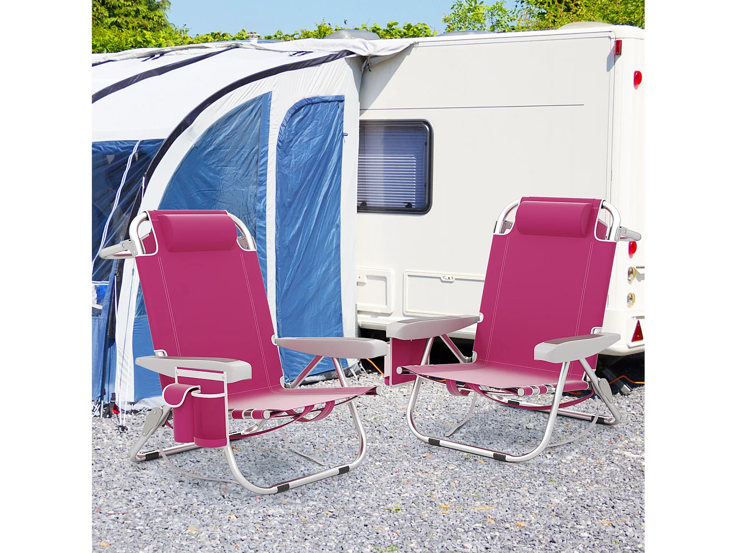 Klappbarer Strandstuhl mit Verstellbarer Rückenlehne & Seitentaschen Campingstuhl Rosa