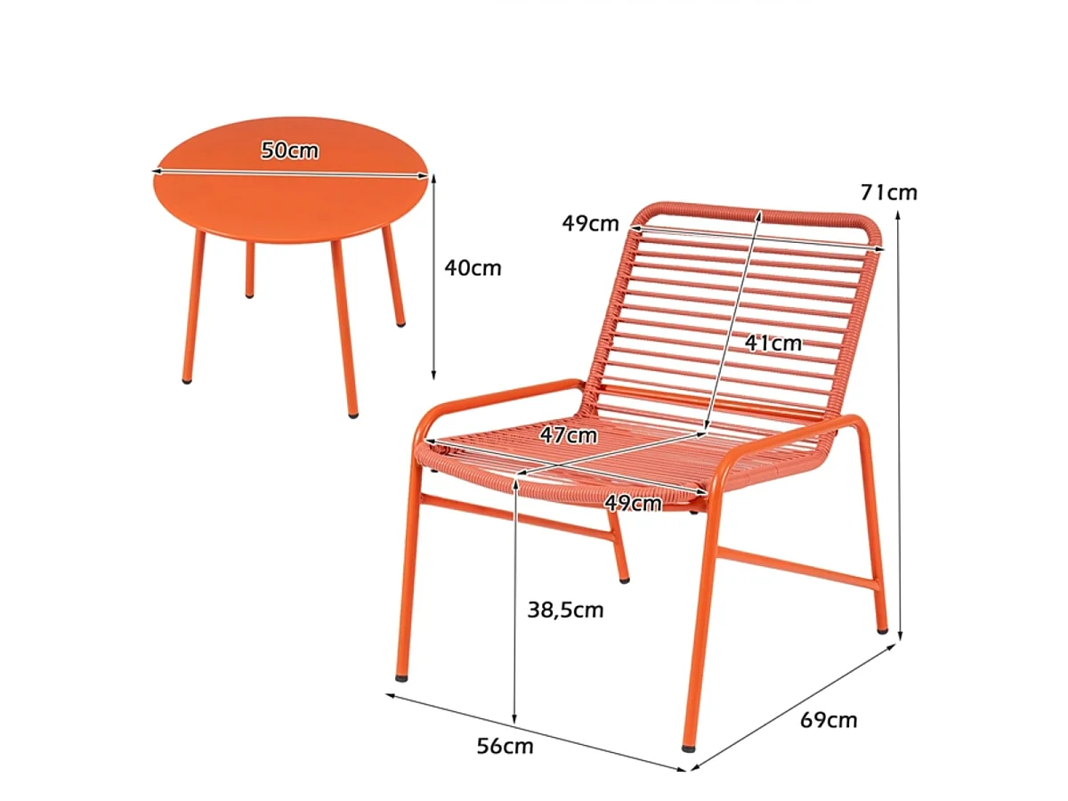 3-Teiliges Gartenmöbel Set Bistro-Set mit 2 Gartenstühle & Beistelltisch Balkonset für 2 Personen