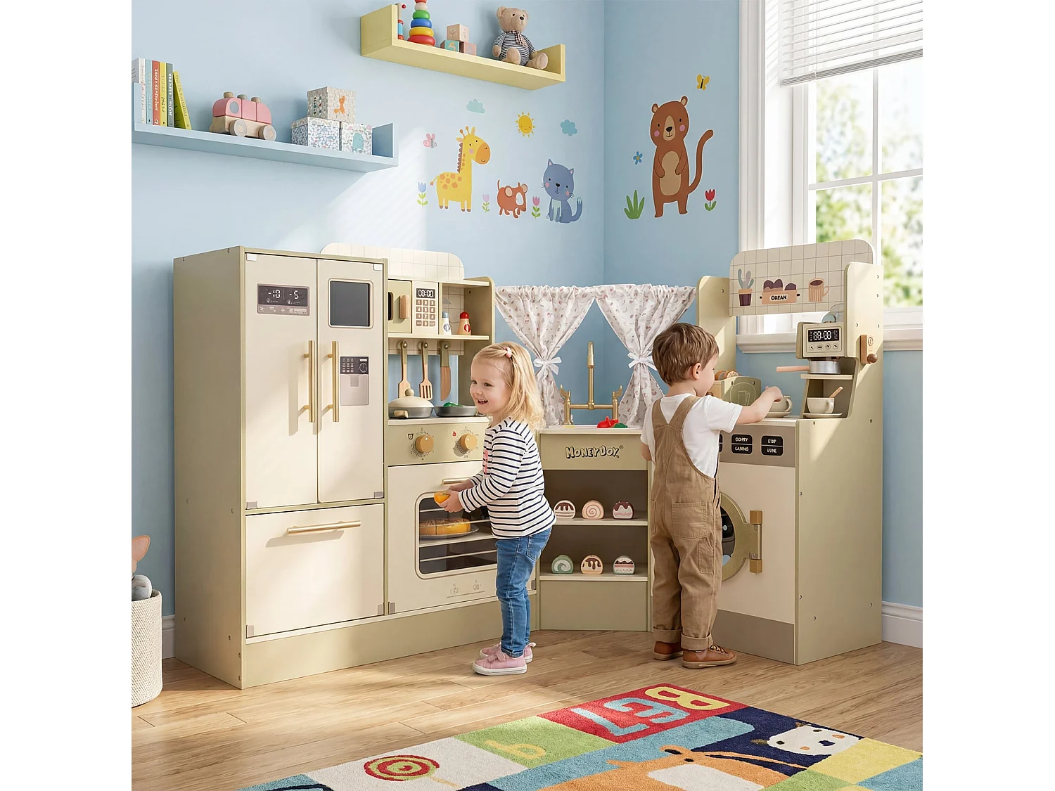 Cuisine Jouet Enfants Ensemble de Cuisine de Jeu d'Imitation avec Robinet Lave-Vaisselle Plaques de Cuisson pour 3+ Vert