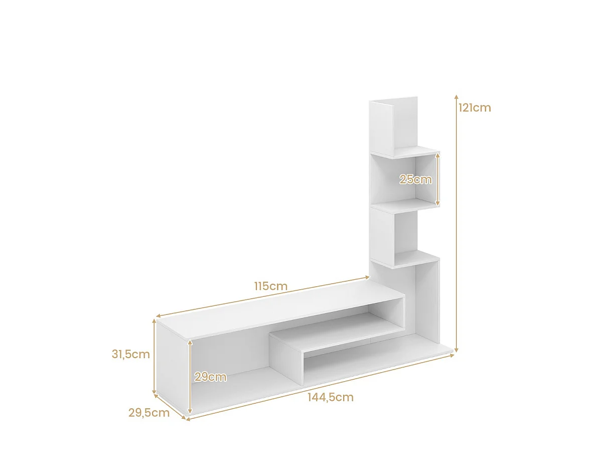 Mobile per TV a cubi per TV fino a 50”, Tavolo console media con mensole di stoccaggio a forma di l e scomparti aperti Bianco