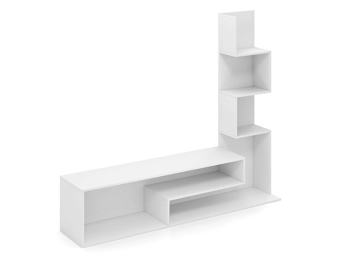 Mobile per TV a cubi per TV fino a 50”, Tavolo console media con mensole di stoccaggio a forma di l e scomparti aperti Bianco