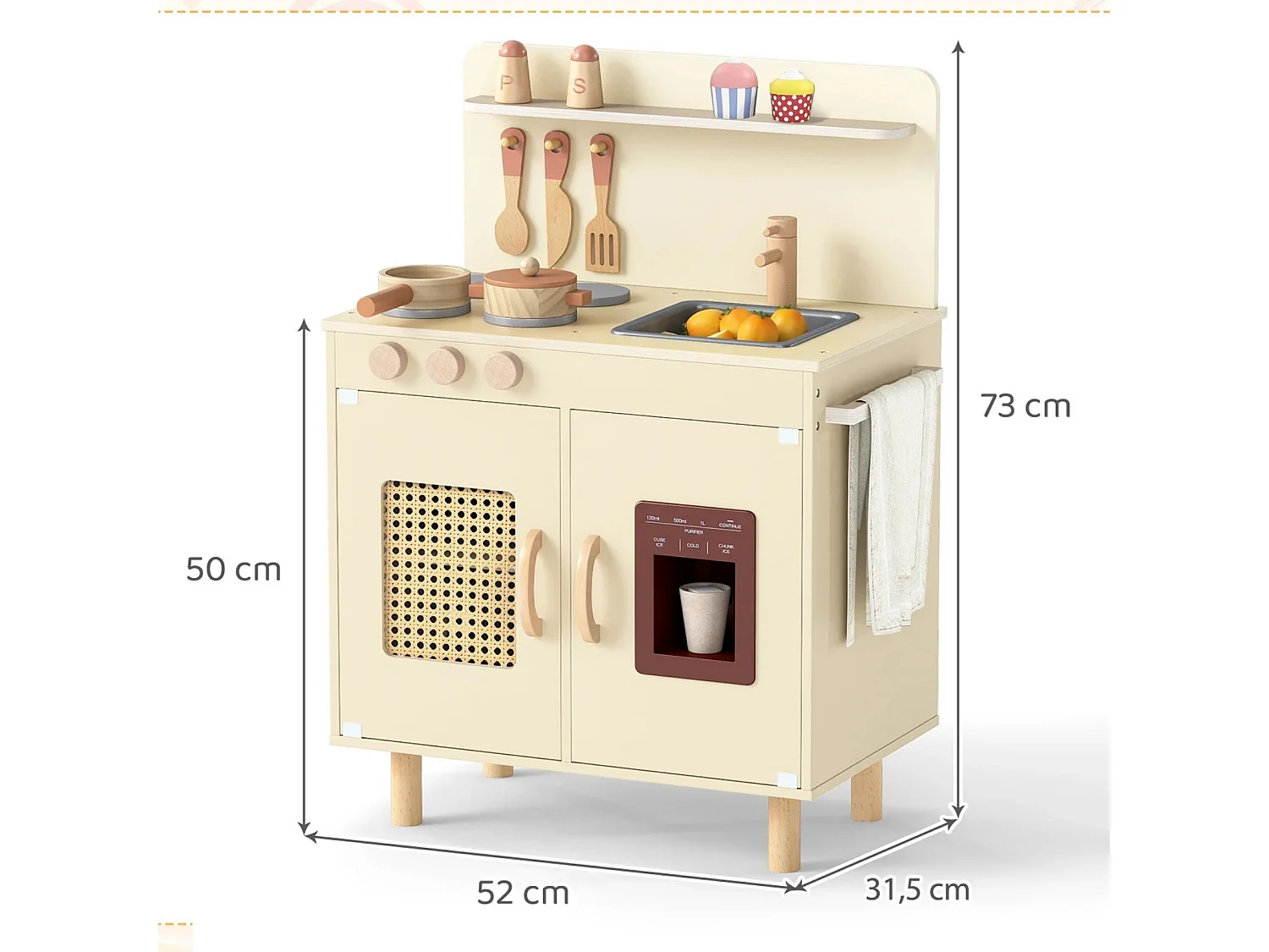 Cuisine de Jeu pour Enfants Ensemble de Cuisine avec Machine à Glace Réaliste Cuisinière Accessoires et Évier Fonctionnel pour 4+ Ans Jaune