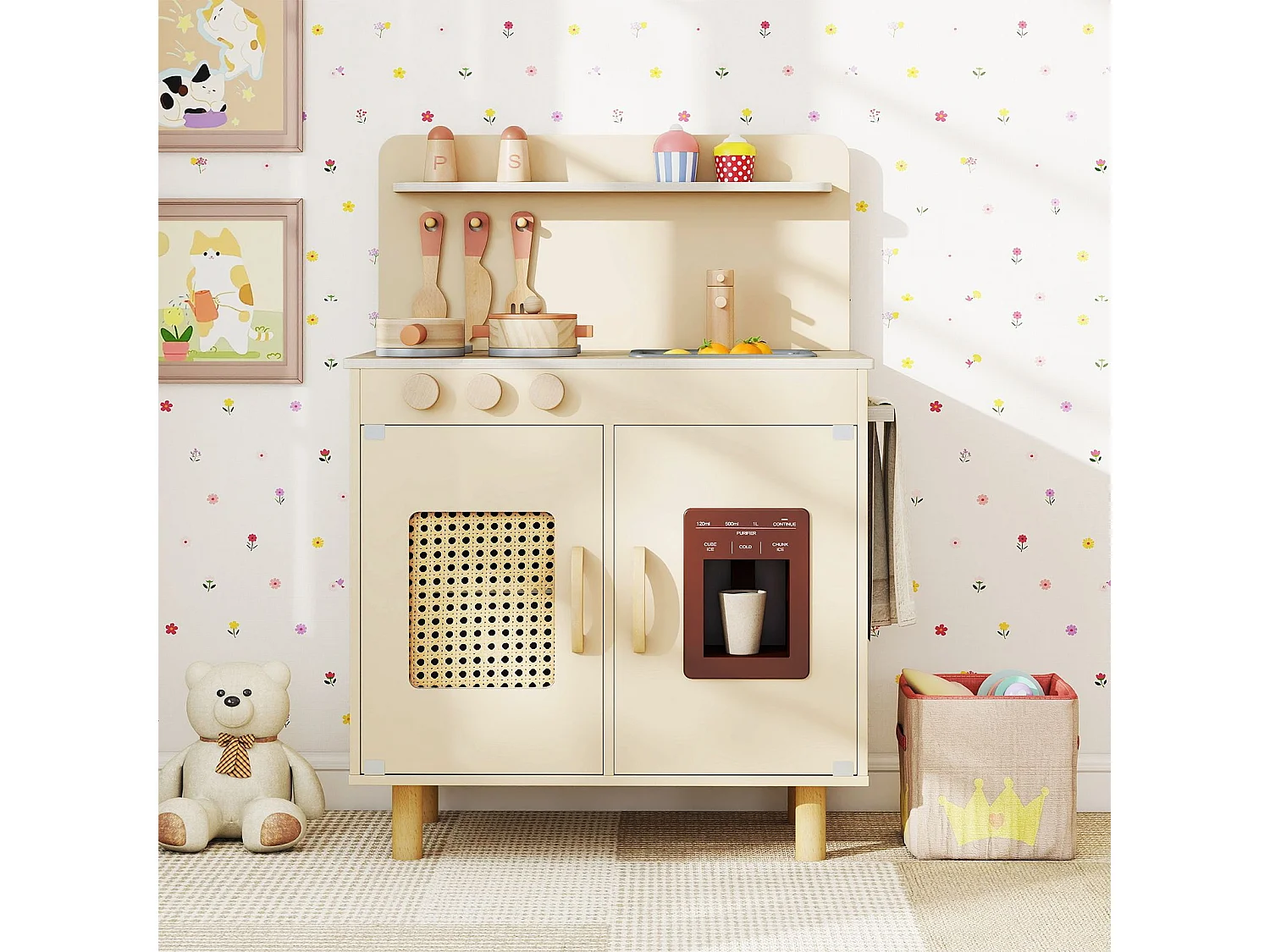 Cuisine de Jeu pour Enfants Ensemble de Cuisine avec Machine à Glace Réaliste Cuisinière Accessoires et Évier Fonctionnel pour 4+ Ans Jaune