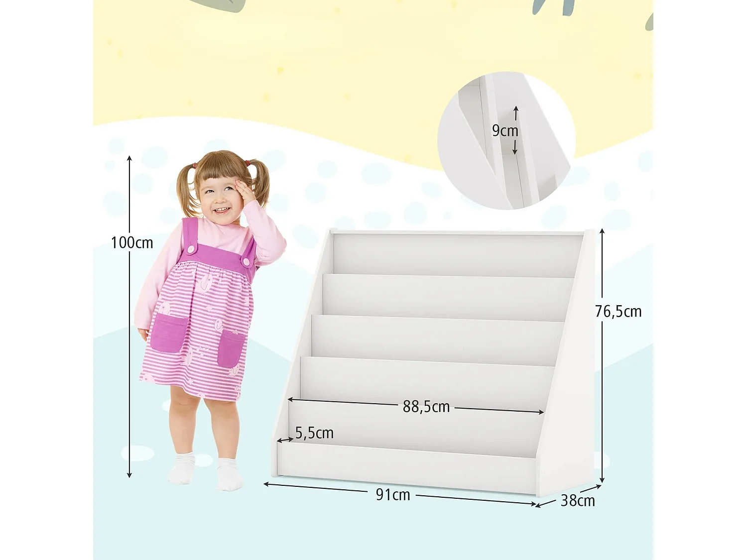 Kinderbücherregal mit 5 Fächern - Weiß