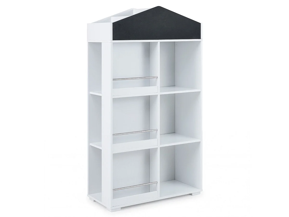 Kinder Bücherregal in Hausform mit Tafel & 13 Fächern Kinderregal Montessori Spielzeugrregal Weiß