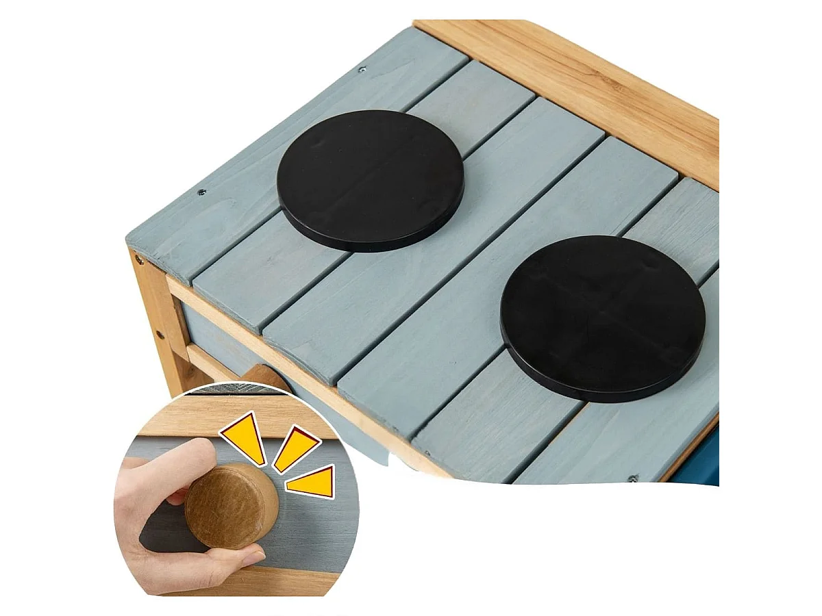 Cuisine de Boue en Bois de Sapin avec Cuisinières Boutons et Évier Aire de Jeu avec Crochets Suspendus et Étagères de Rangement Naturel
