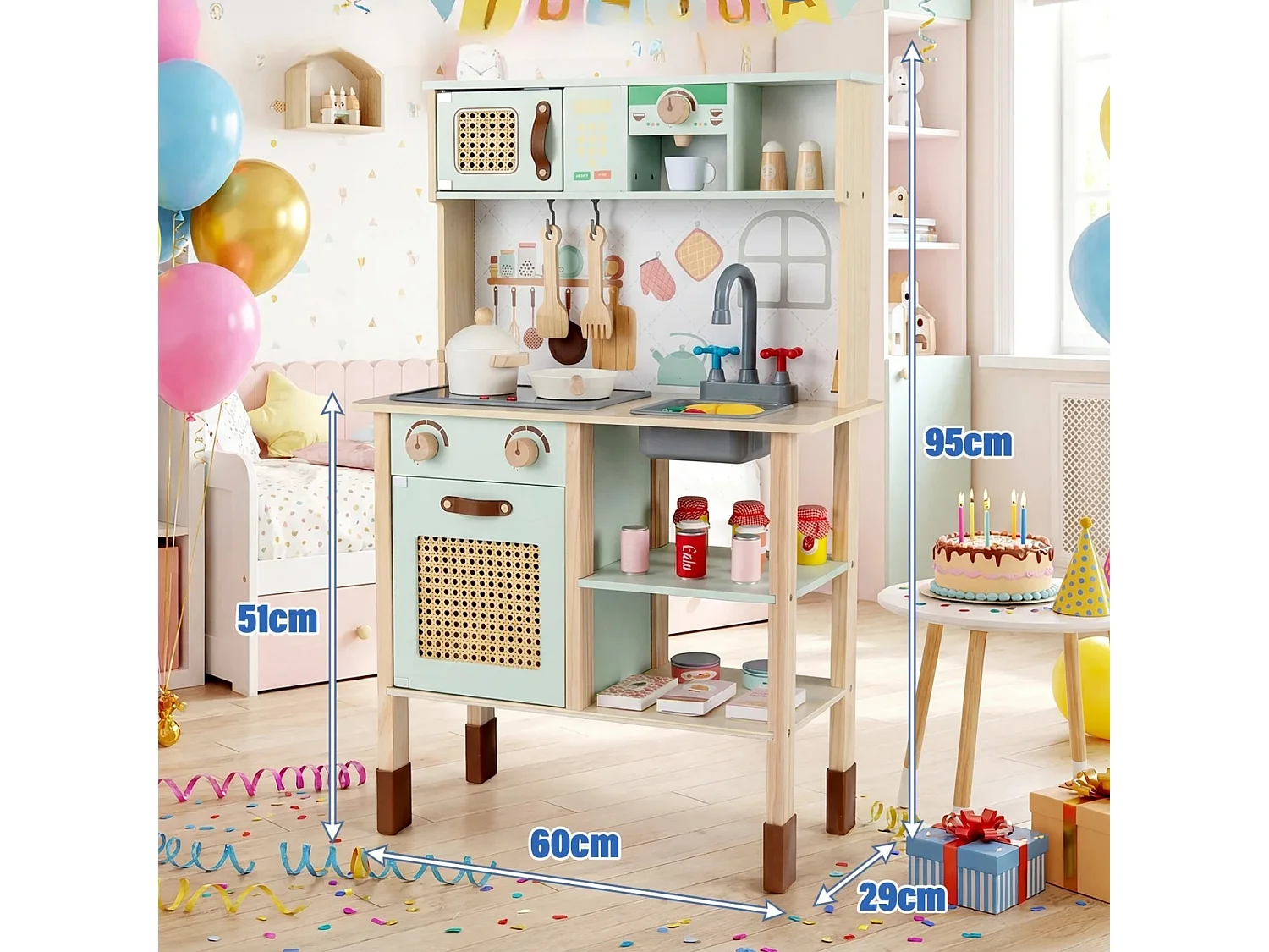 Cuisine en Bois pour Enfants Cuisine Jouet pour Tout-petits avec Lumières et Sons Accessoires Four Évier et Cafetière pour 3+ Ans Vert