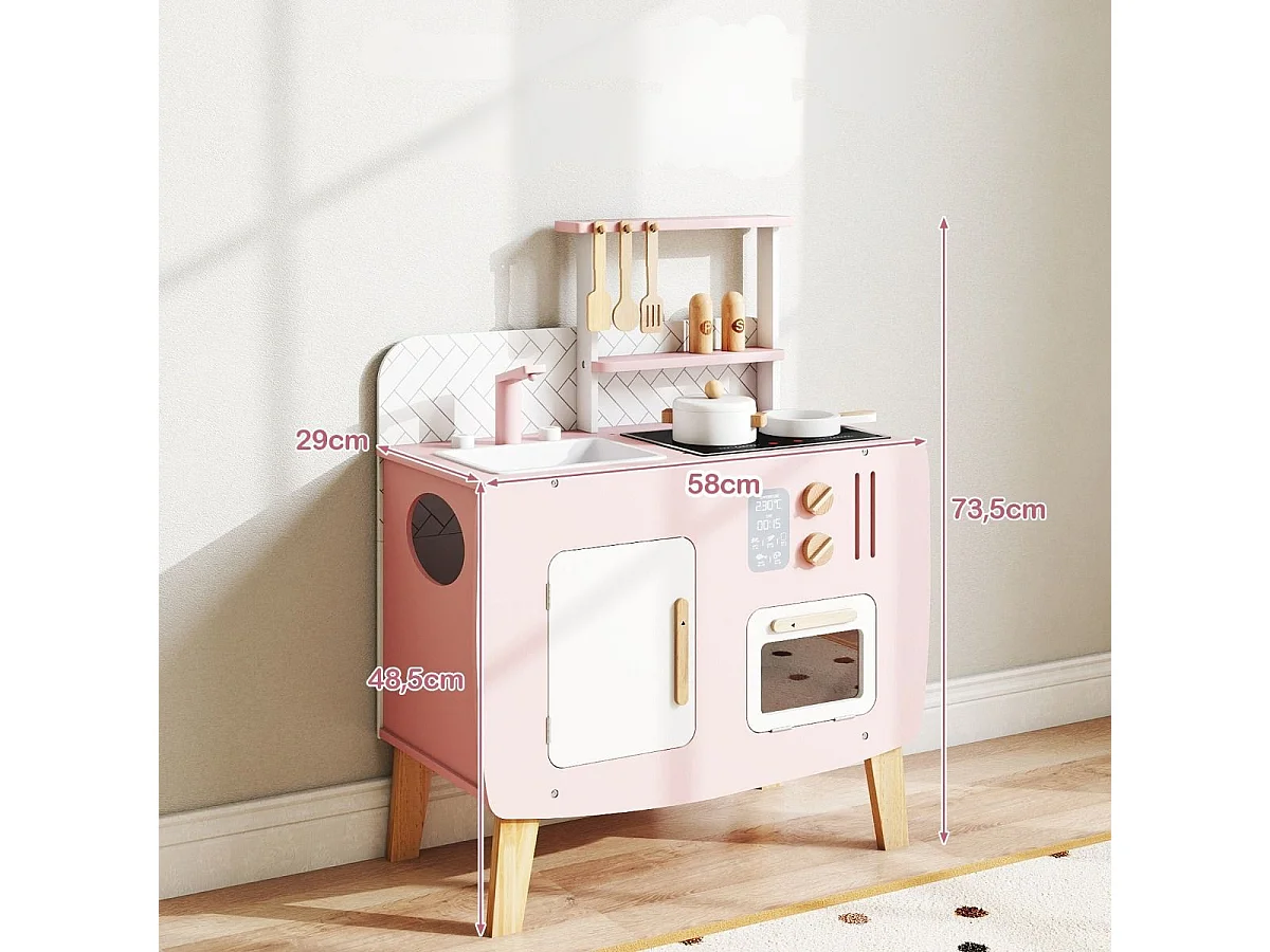 Cuisine pour Enfants Ensemble de Jeu en Bois avec Cuisinières Évier Robinet&Four Ensemble de Jeu de Chef avec Accessoires