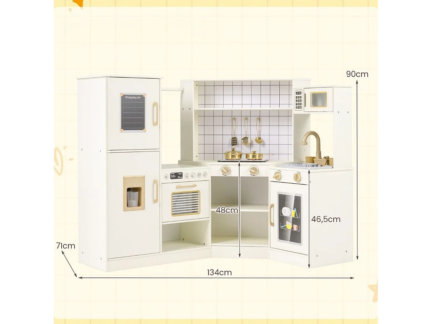 Cuisine de jeu pour enfants Coin cuisine de jeu avec distributeur de glace Cuisinière Four Micro-ondes Lave-vaisselle Beige