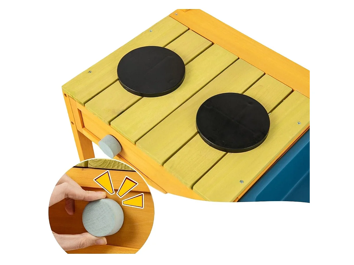 Cuisine de Boue en Bois de Sapin avec Cuisinières Boutons et Évier Aire de Jeu avec Crochets Suspendus et Étagères de Rangement Jaune
