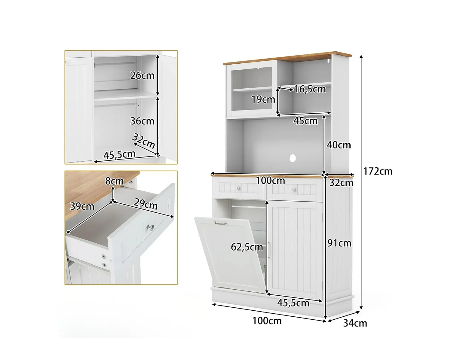 Mobile da cucina a due ante con sopralzo - Scaffale da cucina bianco