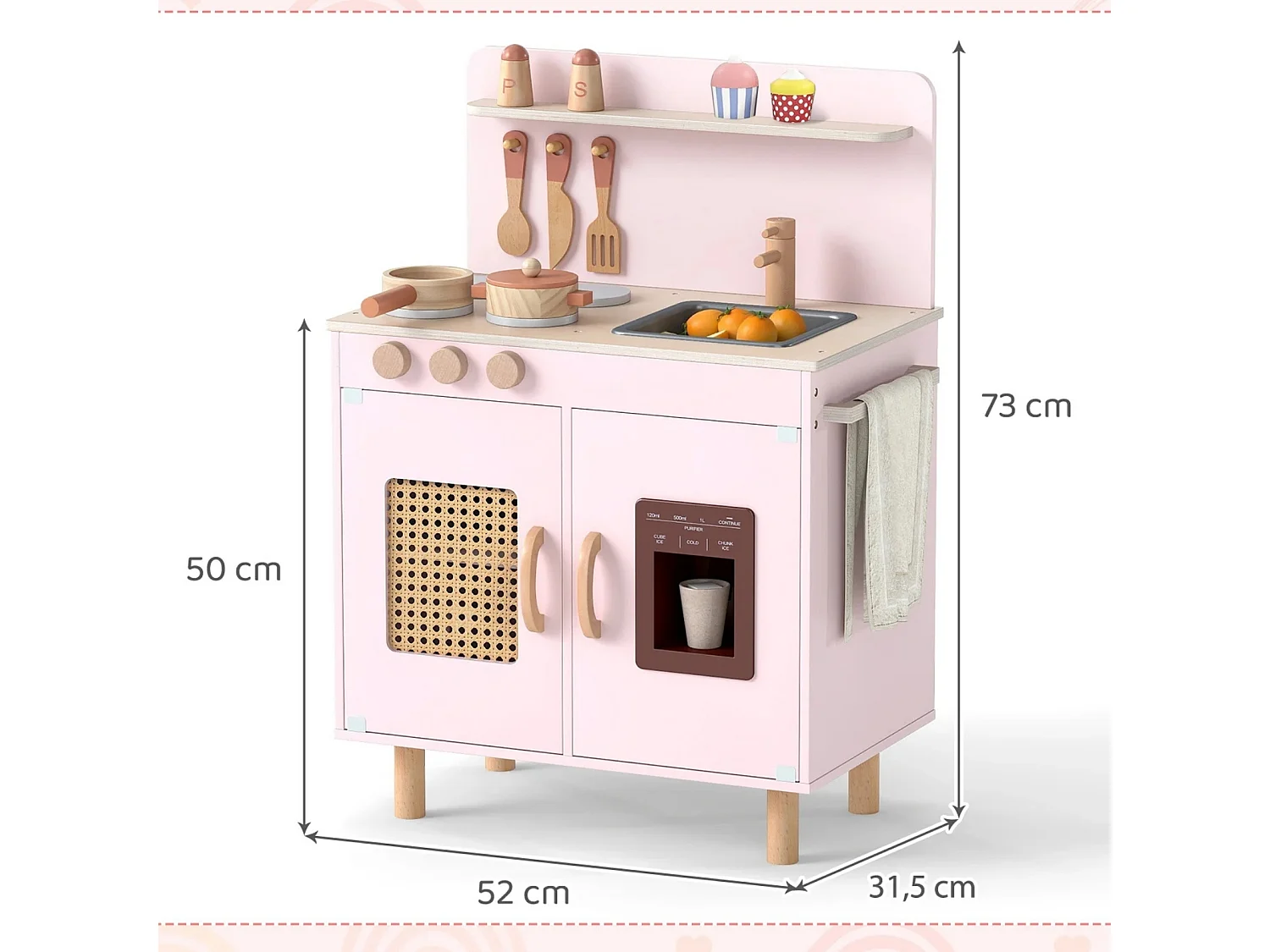 Cuisine de Jeu pour Enfants Ensemble de Cuisine avec Machine à Glace Réaliste Cuisinière Accessoires et Évier Fonctionnel pour 3+ Ans Rose