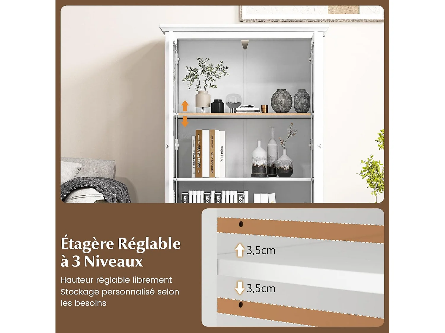 Vitrine Boekenrek 2 Deuren 1 Lade Vitrinekast Glas Wit