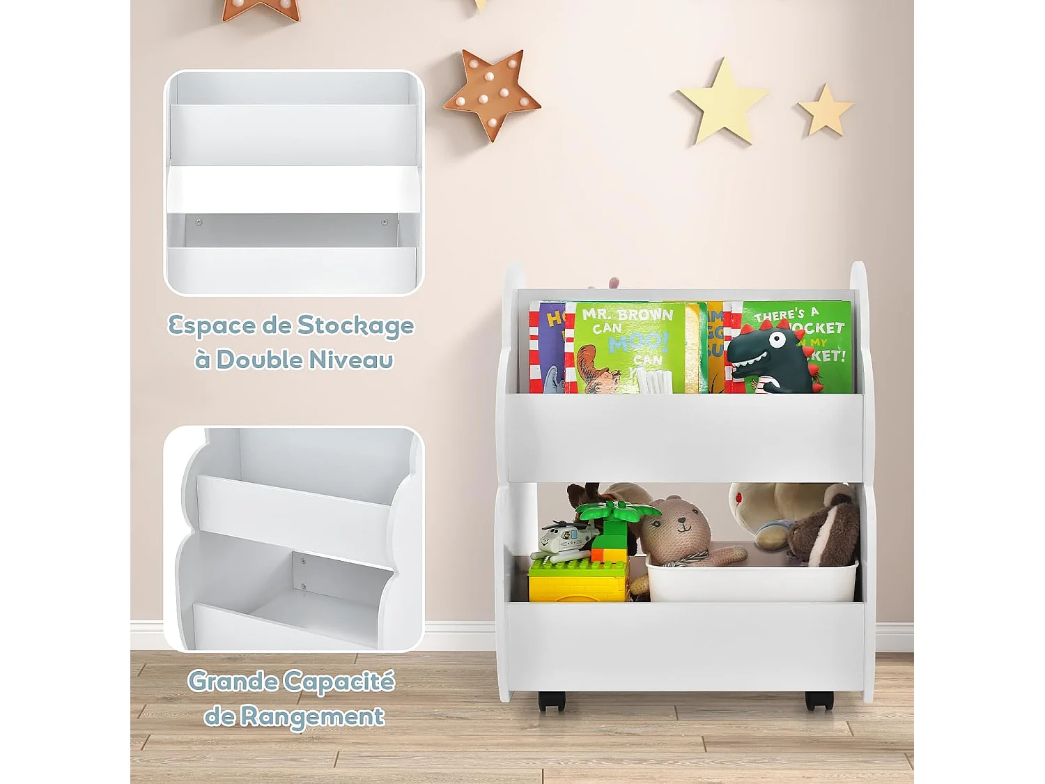 Houten kinderboekenplank boomvorm, voor kinderen (wit)