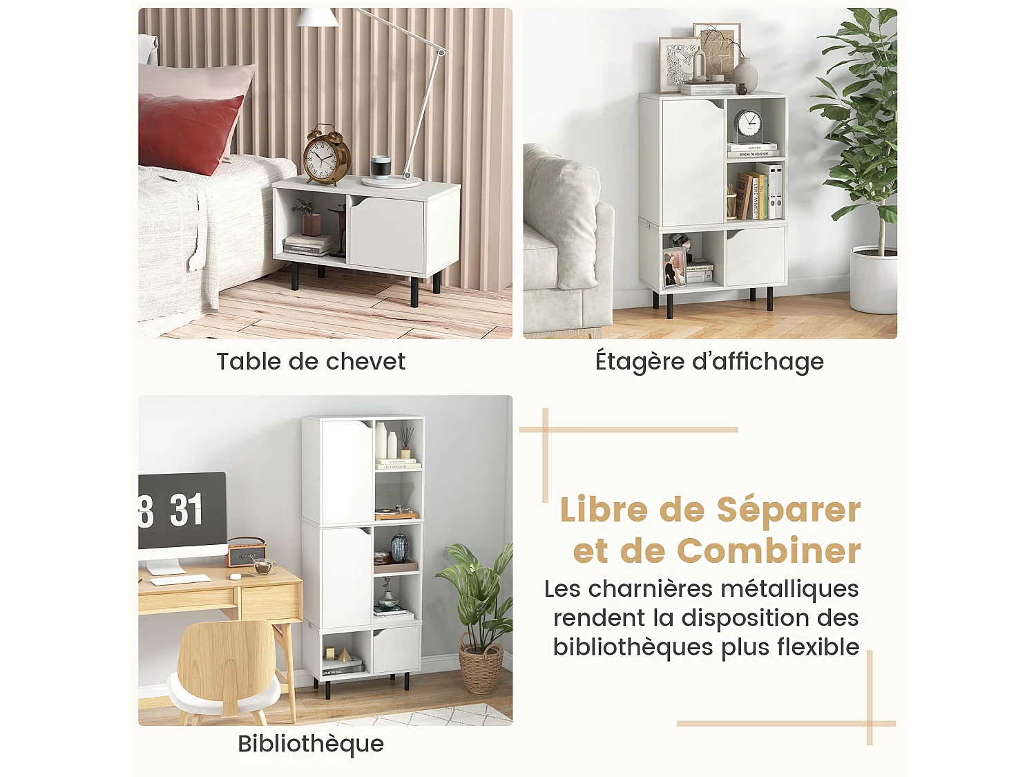 Stapelbare boekenplank, 3 open vakken + 2 kasten, anti-kantelset, wit