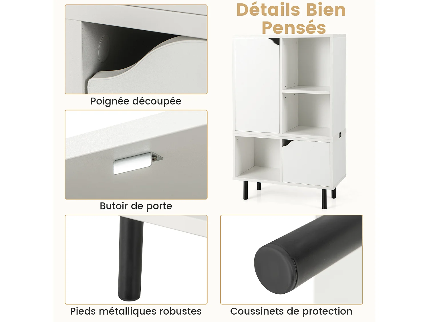 Stapelbare boekenplank, 3 open vakken + 2 kasten, anti-kantelset, wit