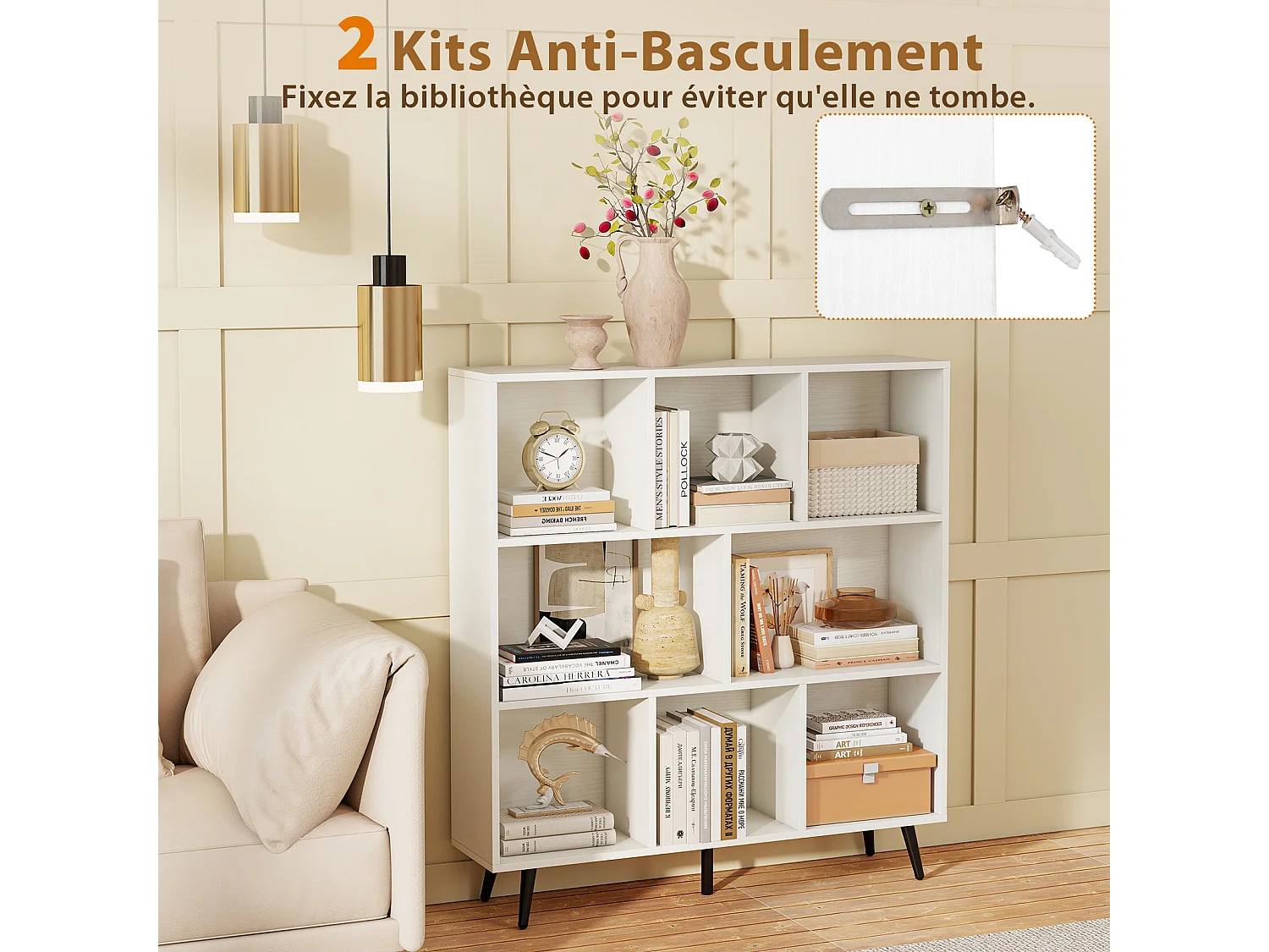Boekenkast met 8 vakken 100x24x107 cm, organizer met 5 metalen poten