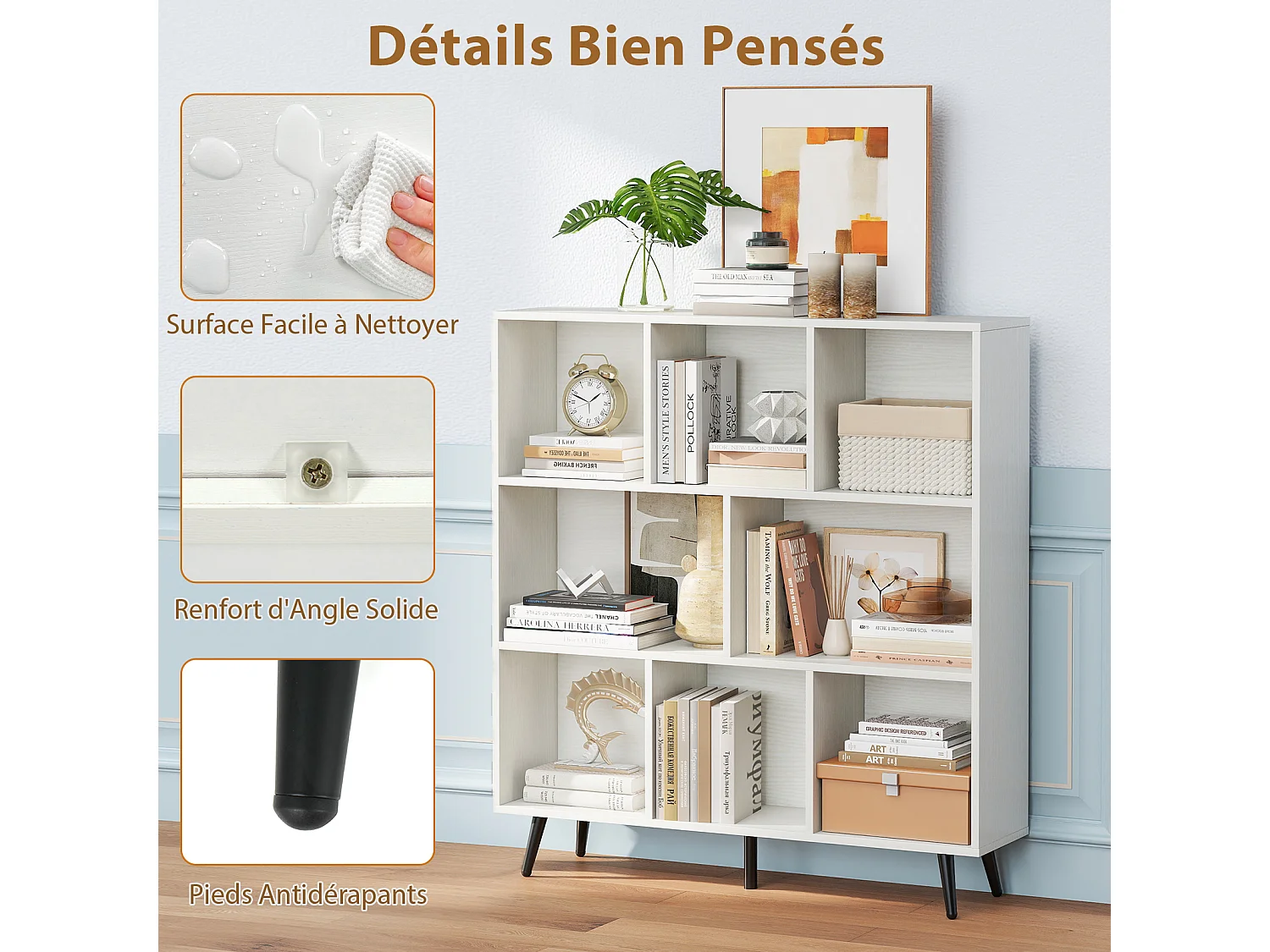 Boekenkast met 8 vakken 100x24x107 cm, organizer met 5 metalen poten