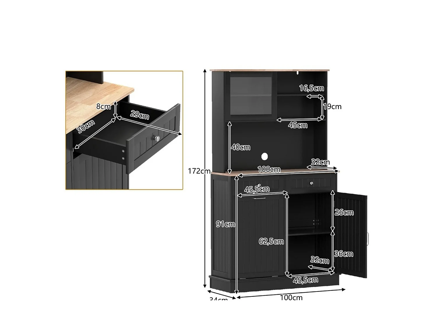 Armoire de cuisine à deux portes avec rehausse Étagère de cuisine