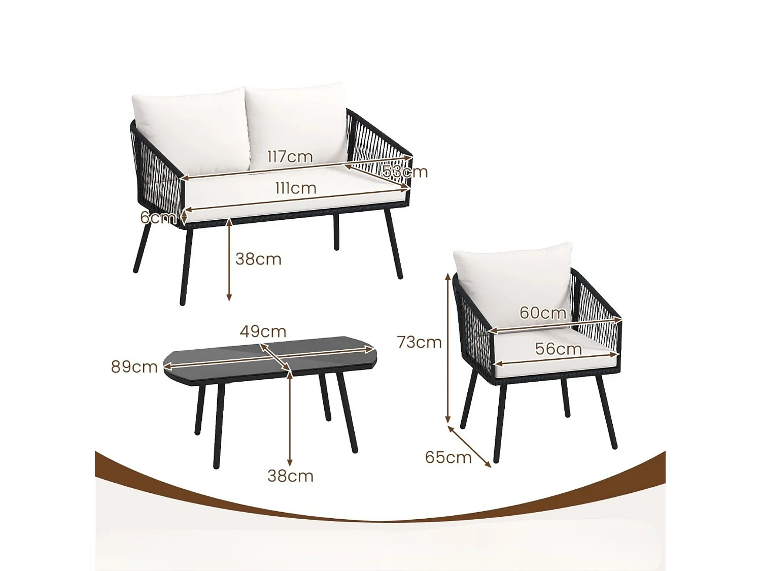 Rattan Gartenmöbel Set Balkonmöbel Set mit Sitz- und Rückenkissen Terrassenmöbel
