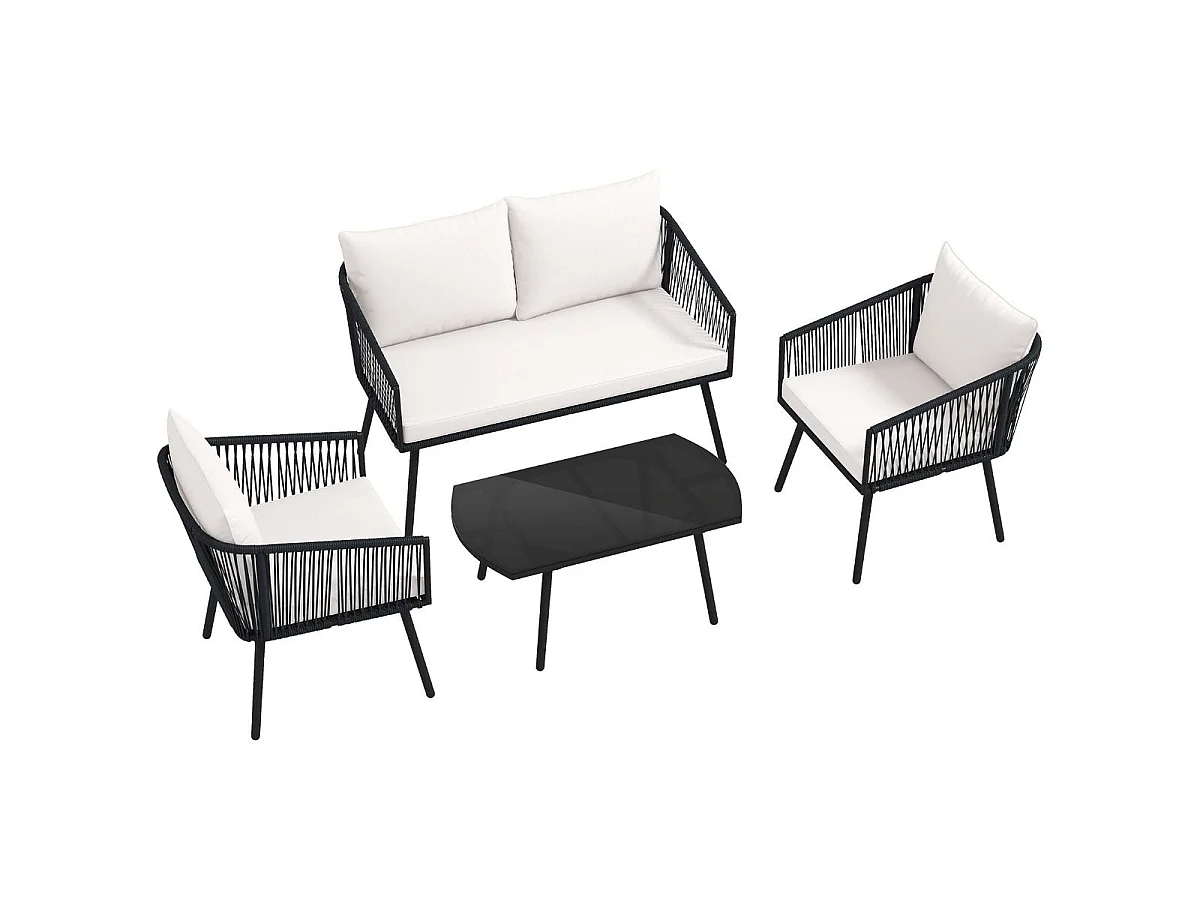 Rattan Gartenmöbel Set Balkonmöbel Set mit Sitz- und Rückenkissen Terrassenmöbel