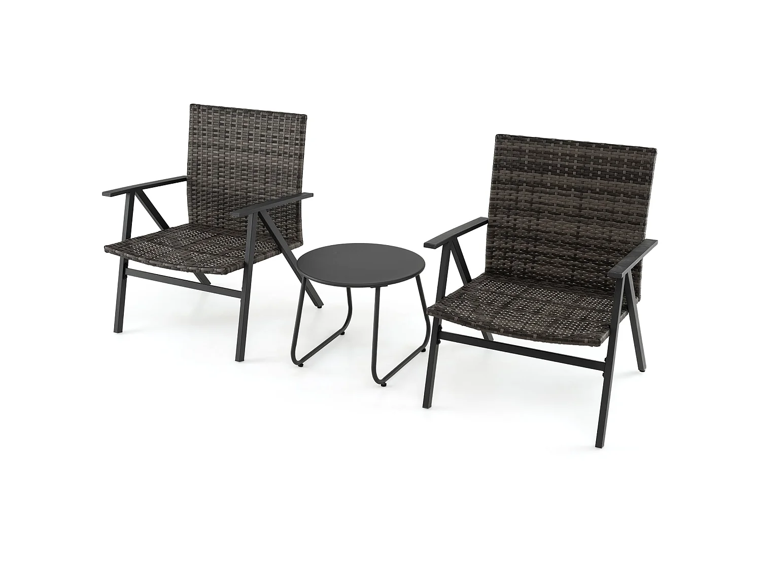 3-teiliges Bistro-Set für den Außenbereich Gartenmöbel-Set inkl. runder Beistelltisch & 2 Stühle aus Metallrahmen