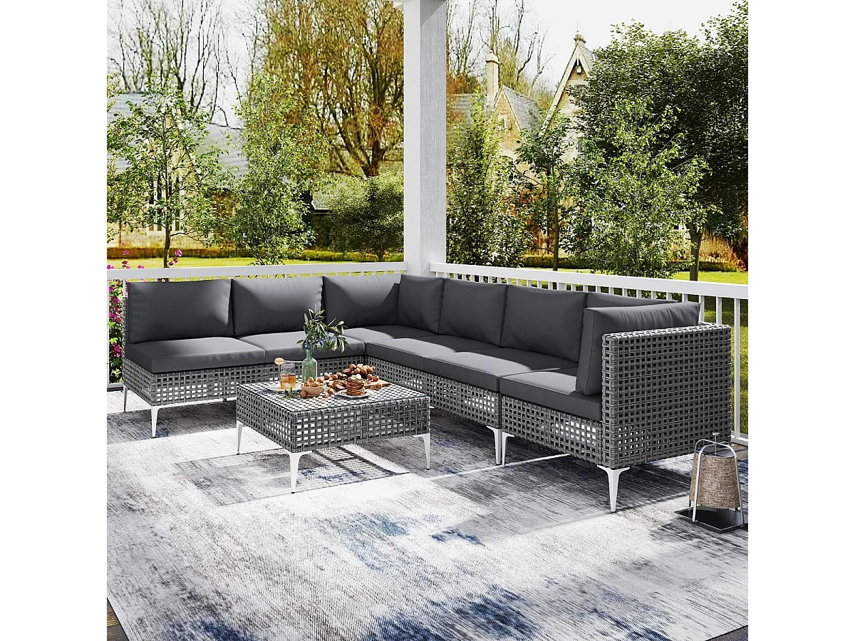 Lounge Möbel Outdoor Rattan Gartenlounge mit Tisch und Kissen Sitzgruppe für Garten Terrasse Balkon