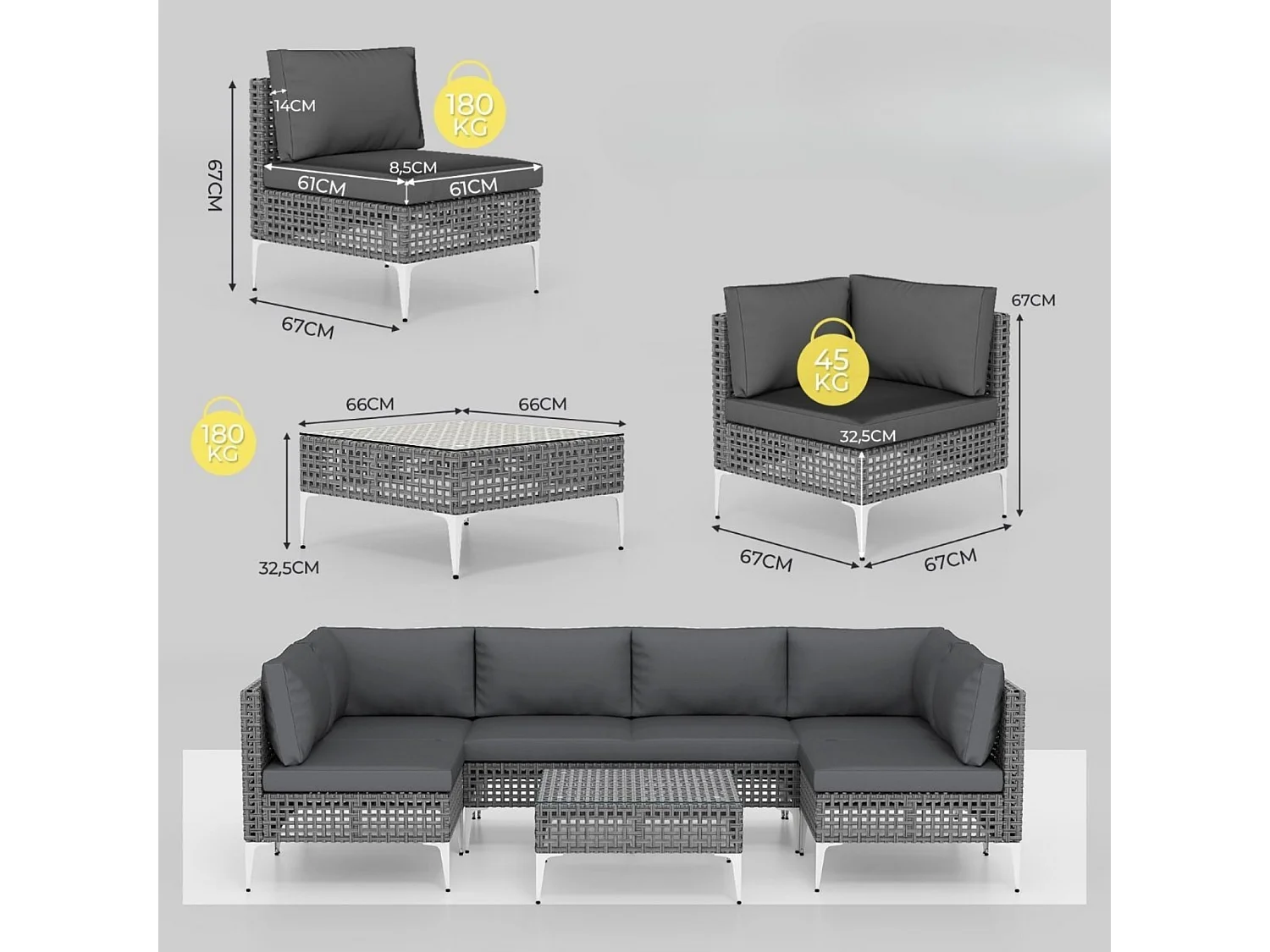 Lounge Möbel Outdoor Rattan Gartenlounge mit Tisch und Kissen Sitzgruppe für Garten Terrasse Balkon