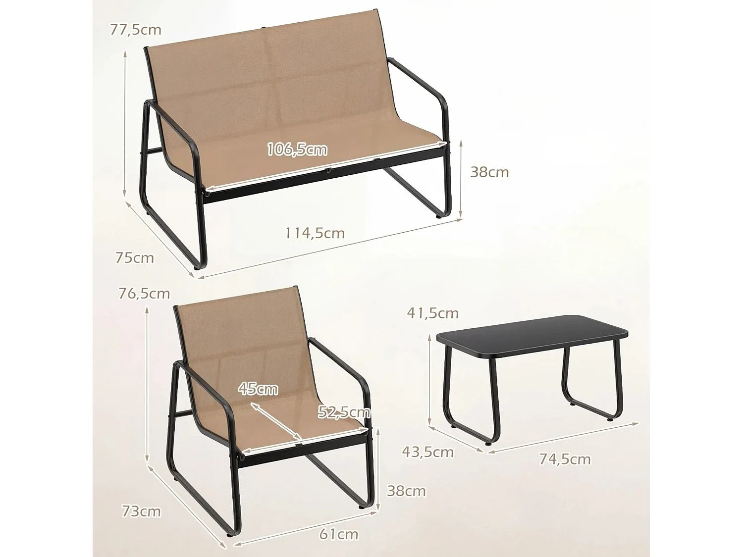 4 TLG. Terrassenmöbel-Set mit Kaffeetisch aus Gehärtetem Glas Sitzgruppe Sofagarnitur Braun