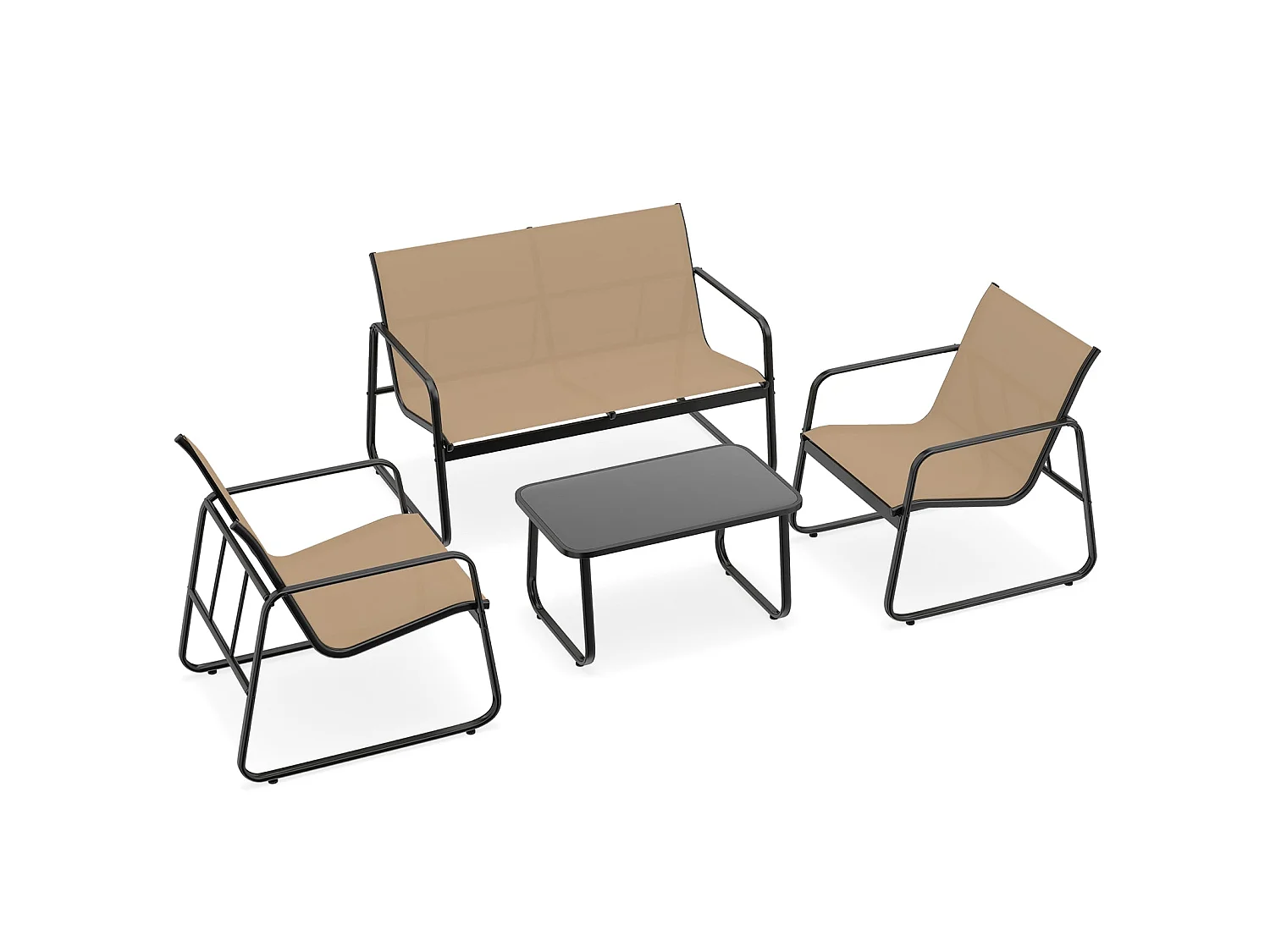 4 TLG. Terrassenmöbel-Set mit Kaffeetisch aus Gehärtetem Glas Sitzgruppe Sofagarnitur Braun
