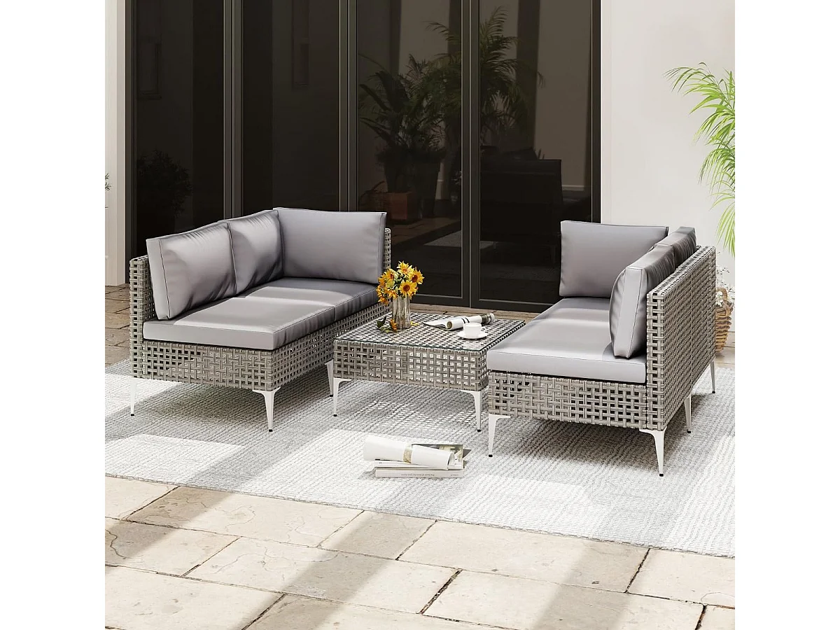 Rattan Gartenmöbel Set Balkonmöbel Set mit Sitz- & Rückenkissen Gartengarnitur