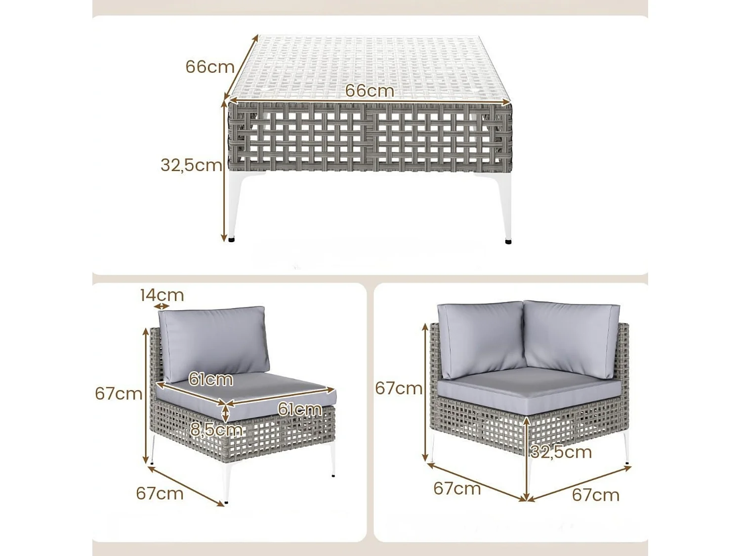 Rattan Gartenmöbel Set Balkonmöbel Set mit Sitz- & Rückenkissen Gartengarnitur