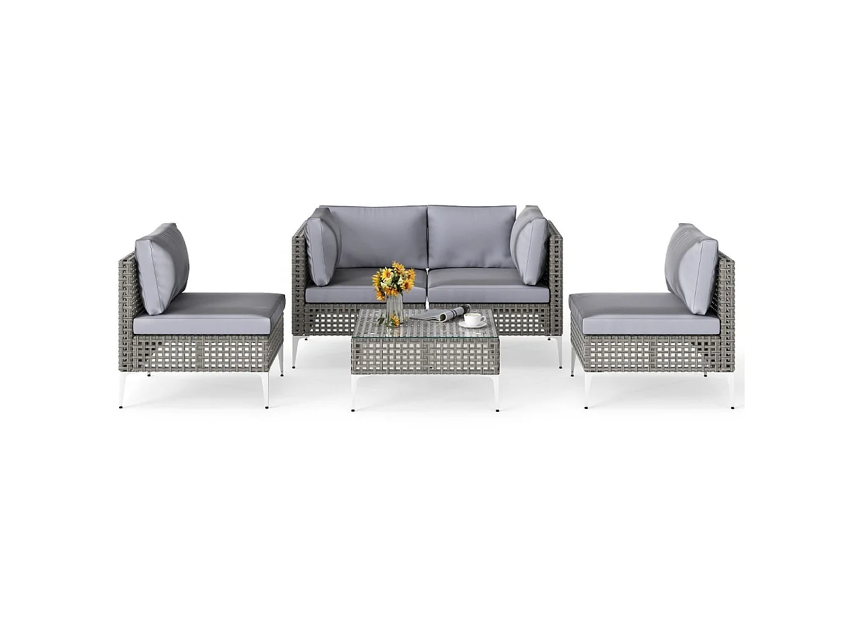 Rattan Gartenmöbel Set Balkonmöbel Set mit Sitz- & Rückenkissen Gartengarnitur