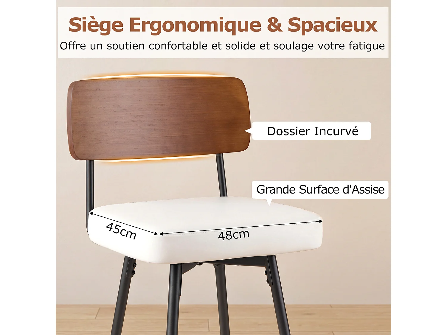 Lot de 2 tabourets de bar pivotants 360°, rembourrés, 69cm, métal, blanc