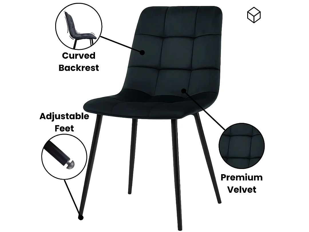 Modern Dining Table Set Whit 4 Black Velvet Chairs Wood Dining Set Furniture