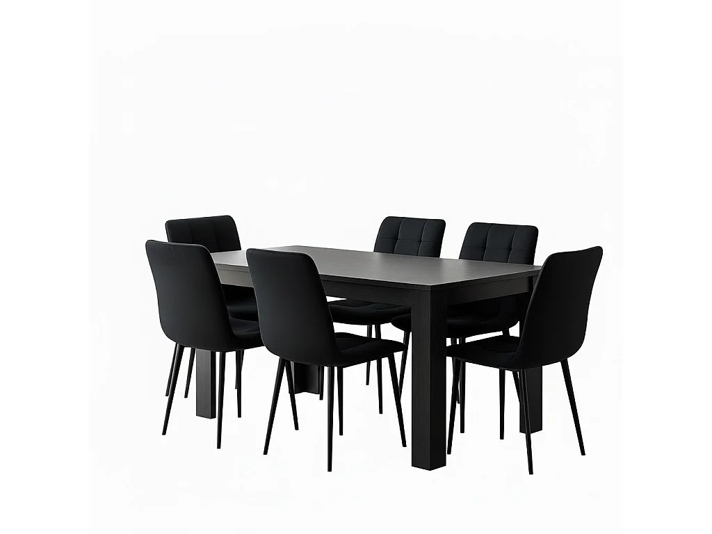 Kosy Koala Dark Grey Dining Table Set with 6 Black Tufted Velvet Chairs Dining Room Furniture