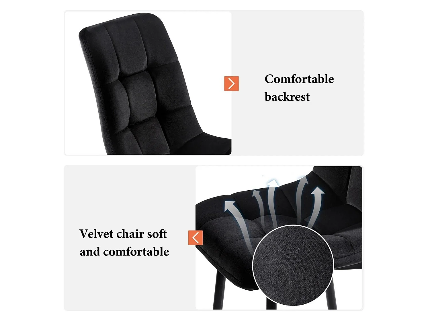 Kosy Koala Dark Grey Dining Table Set with 6 Black Tufted Velvet Chairs Dining Room Furniture