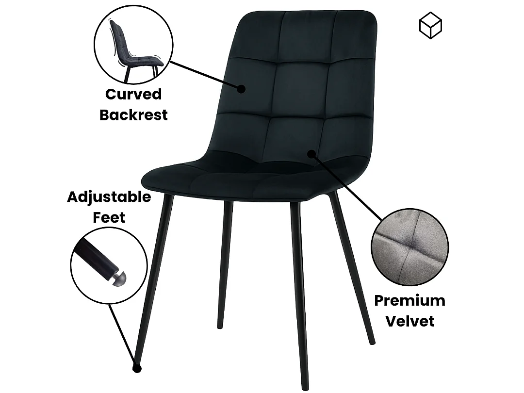 Kosy Koala Dark Grey Dining Table Set with 6 Black Tufted Velvet Chairs Dining Room Furniture