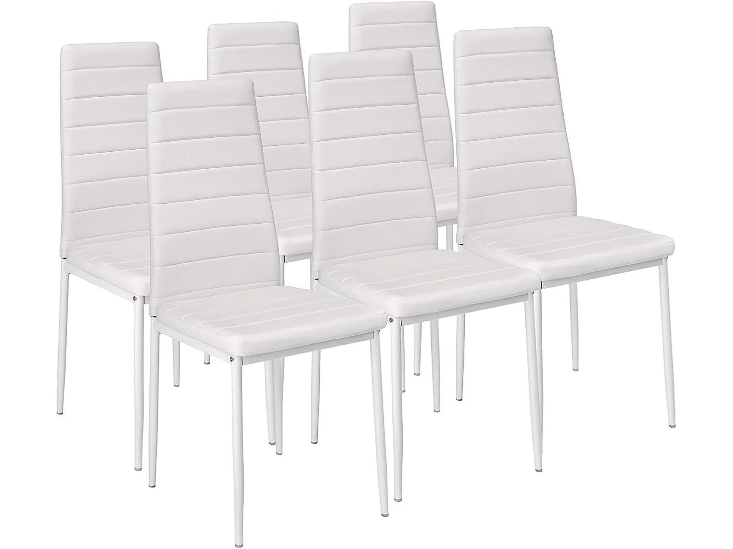 White Clear Glass Dining Table set with 6 White Faux Leather Chairs Dining Room Set