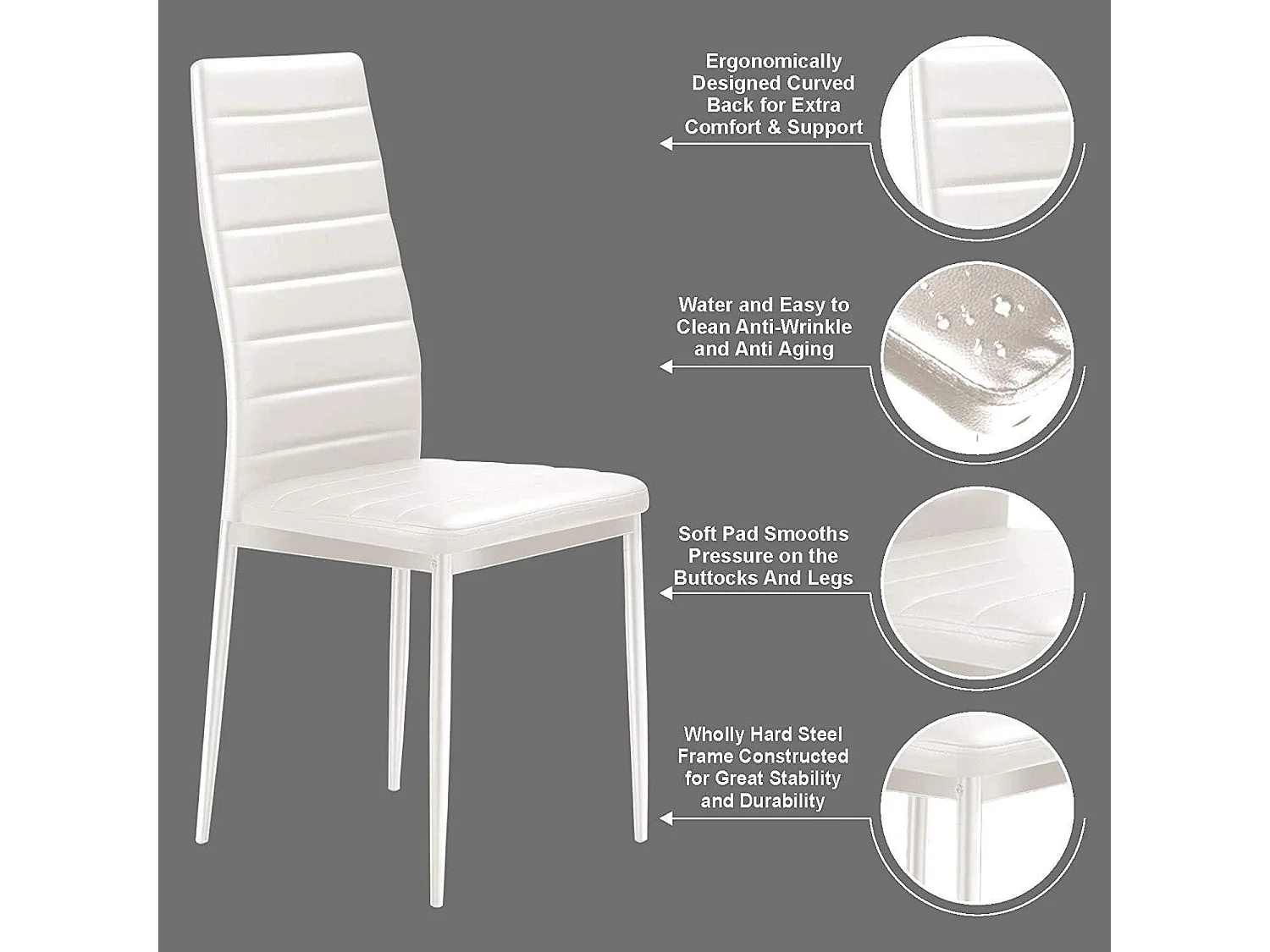 White Clear Glass Dining Table set with 6 White Faux Leather Chairs Dining Room Set
