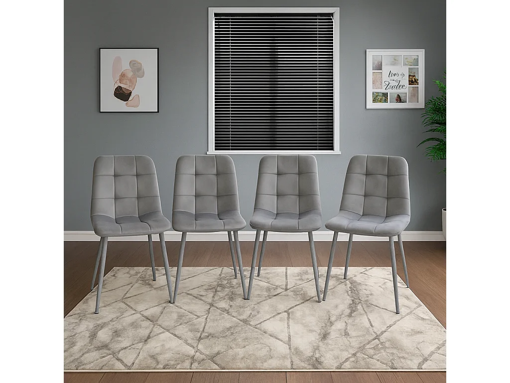 Modern Grey Dining Table Set with 4 Grey Velvet Chairs - Kitchen Dining Room Furniture