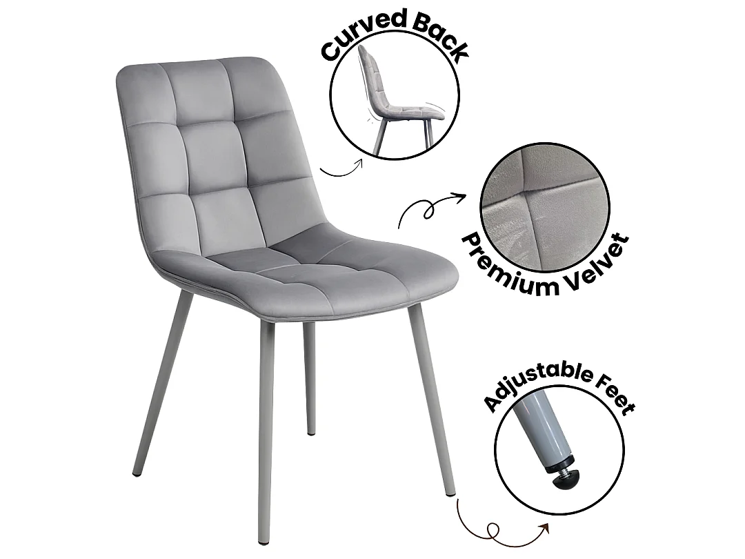 Modern Grey Dining Table Set with 4 Grey Velvet Chairs - Kitchen Dining Room Furniture
