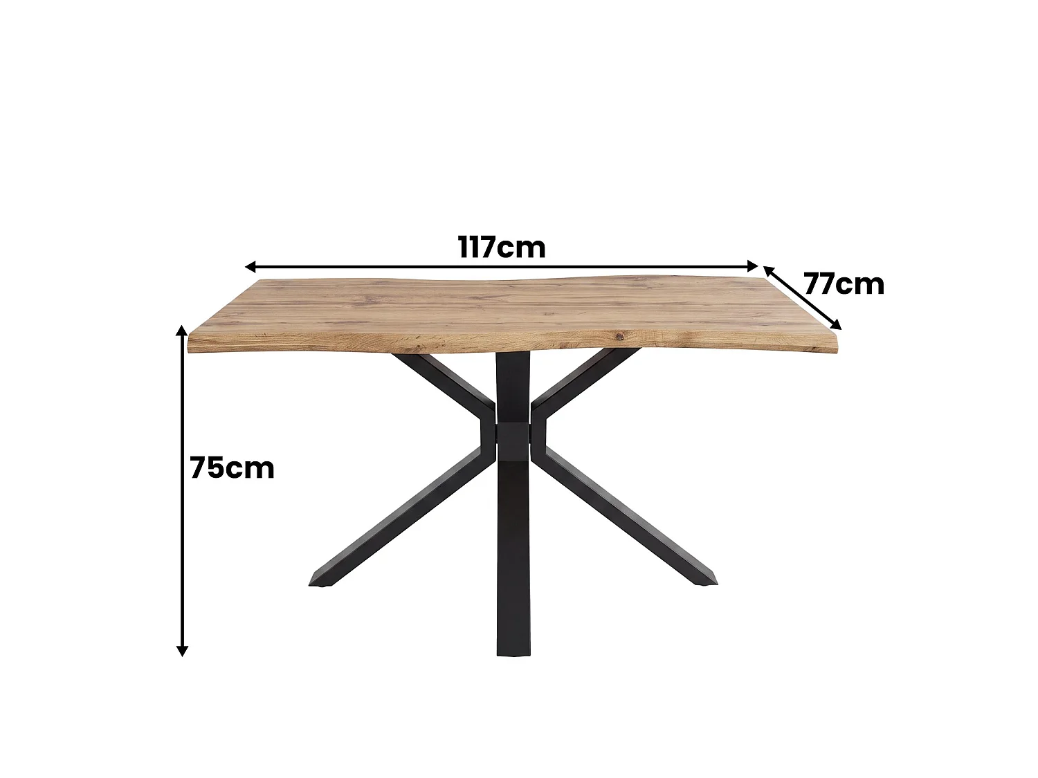 Durable Wooden Dining Table with X-Shaped Iron Legs, Curved Edge for Dining, Work, or Study (Length 117cm)