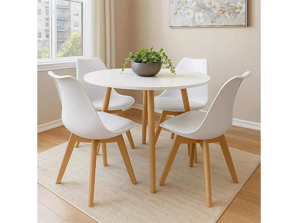 Dining Table And 4 Chairs White Round Table With 4 White Plastic Chairs Dining Room Furniture